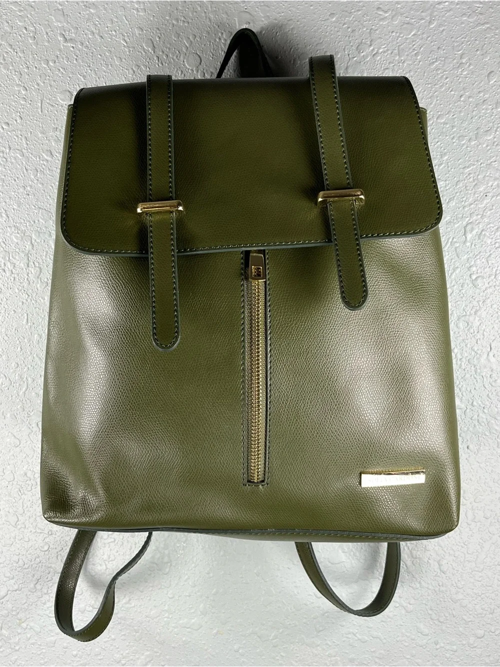 Sofia Cardoni Olive Green Backpack Gold Hardware Faux Leather Purse